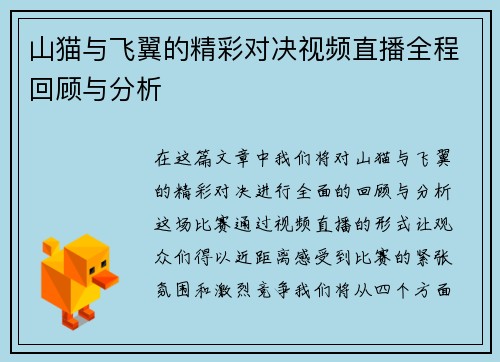 山猫与飞翼的精彩对决视频直播全程回顾与分析